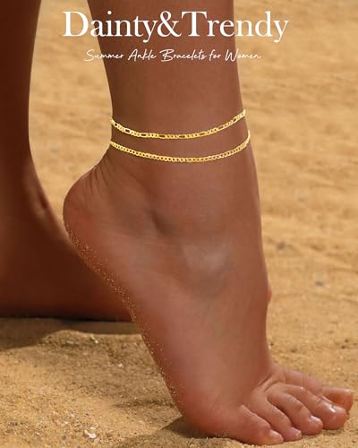 Image of FUNEIA Gold Silver Ankle Bracelets for Women Waterproof 14K Gold Plated Anklets for Women Non Tarnish Dainty Layered Beaded Heart Anklet Set Summer Beach Foot Chain Jewelry Gifts Trendy Stuff