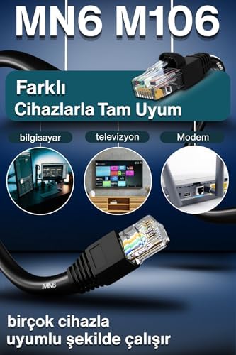MN6 M106 internet kablosu 60 metre/Cat6 İki Kat Korumalı-UTP 0,50mm/60 Metre internet bağlantı kablosu/iç Dış Mekan/ISO 9001 Ve 2012 Certified High Pro Cable (Ölçü, Metre, 60) - Görsel 5