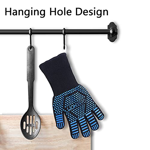Geekhom Bbq Grill Gloves,1472℉ Heat Resistant Oven Gloves, En407 Certified 13 Inch Flexible Barbecue Mitts Good Grip For Smoker, Baking, Cooking, Fire Pit (Blue) #TOP7