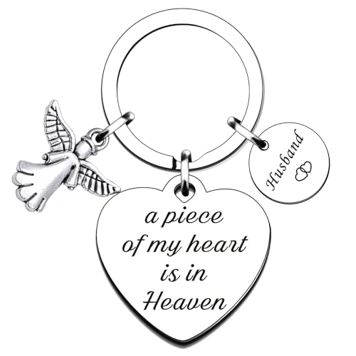 QMVMV Husband Memorial Keyring Gifts A Piece of My Heart is in Heaven Keyring Remembrance Sympathy Gift Loss Memorial Keychain Gift in Memorial of Husband Gift