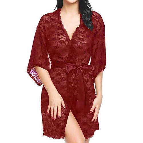 Image of Love Maker Women Sexy Floral Net Lace Tranparent Babydoll Lingerie Night Robe /Nightgown Lingerie for Honeymoon with Bikini Set S-3XL