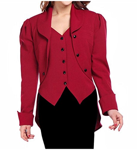 DangerousFX Black Grey Red Victorian Gothic Corset Fishtail Waistcoat Butler Jacket-Red 28