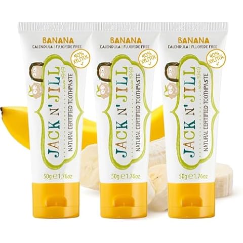 Jack N' Jill Natural Certified Toothpaste - Baby & Toddler Toothpaste, Fluoride-Free, 40% Xylitol, Sugar-Free, Safe for 6 Months and Up, Makes Tooth Brushing Fun, Organic Banana Flavour Cover