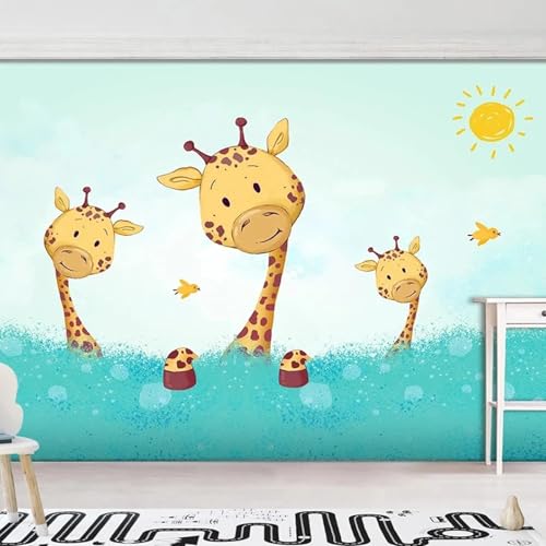 WEITAOSM Mural de pared con diseño de jirafa, pájaros y sol pintados a mano creativos en 3D para dormitorio infantil, guardería, arte de pared