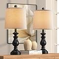 PARTPHONER Traditional Table Lamp Set of 2, Rustic Farmhouse Table Lamps for Living Room Bedroom, 22" Bedside Desk Lamps Vintage Nightstand Lamps with Linen Shades, Matte Black