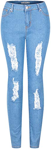 BodiLove Women's High Waist Rise 5 Pockets Skinny Comfy Jeans Zip Button Closure 597c Light Blue 1