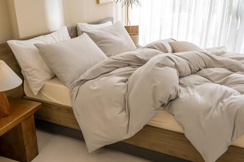 CozyTide Cotton Comforter Full Size,3 Pieces Lightweight Fluffy Linen Like Textured Comforter Set 3 Pieces Vintage Boho Full Bedding Set Ultra Soft