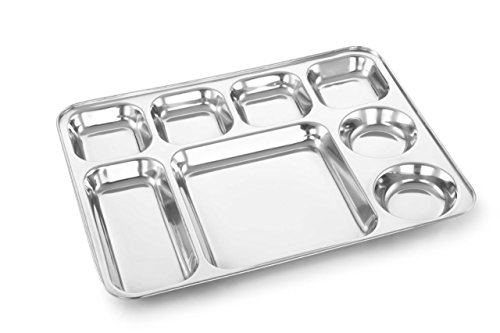 Image of Expresso 8 in 1 Rectangle Eight Compartment Divided Plate /Thali /Bhojan Thali /Mess Tray /Dinner Plate | Plates for Lunch /Dinner with Mirror Finish Stainless Steel Bhojan Plates Set of 5