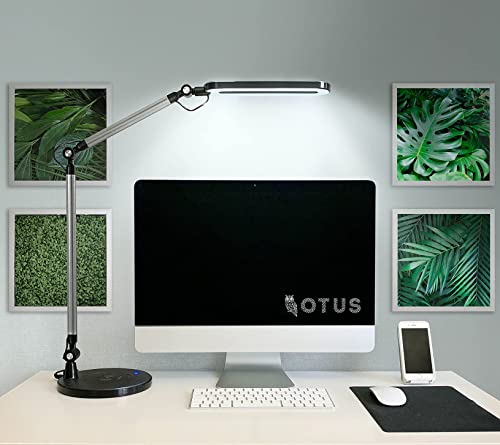OTUS Desk Lamp for Home Office with Wireless Charger | LED Adjustable Architect Swing Arm Task Light for Computer Desk, Reading, Study & Video Calls | Dimmable Eye-Care Panel with Smart Memory