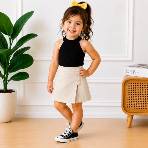 Image of RIYANSHI Girls Sleeveless Ribbed Top & Button Skirt Set