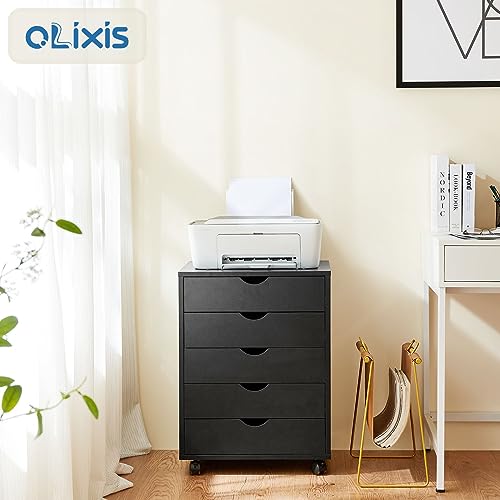 Olixis LI-HDG-5C01-BK Chest Wood File Cabinet Rolling Organization Storage Dresser With Wheels For Home Office thumb #1