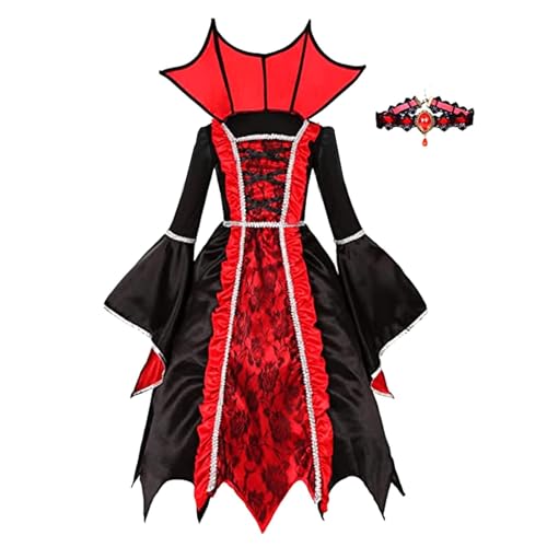 ThinkMax Disfraz de vampiro de Halloween para niñas, disfraz de reina de vampiro, juego de rol, fiesta temática de vampiro, disfraz de Halloween,M