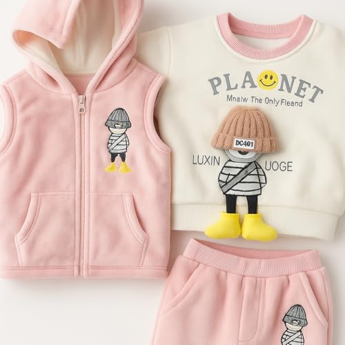 Image of Bold N Elegant Kids Polyester Printed 3d Happy Smile Face Cartoon Winter Warm Hoodied Jacket Sweatshirt and Pajamas 3 Pc Layering Party Clothing Set