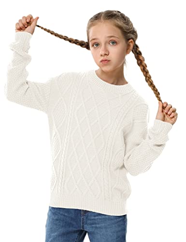 Girls Long Sleeve Cable Knit Sweater Crewneck Pullover Sweaters Kids Chunky Cute Fall Jumper Tops 5-142