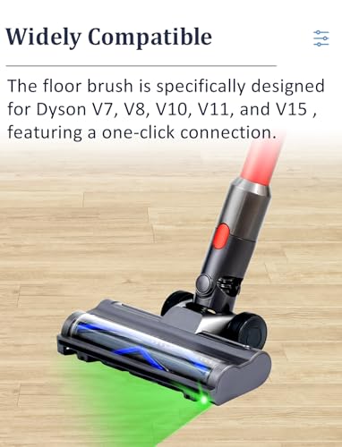 Image of Brush Head Motorhead Attachments for Dyson V7 V8 V10 V11 V15 Cordless Vacuum Cleaners, Hardwood Floor Roller Replacement Accessories Parts with Dust Detect Green Light
