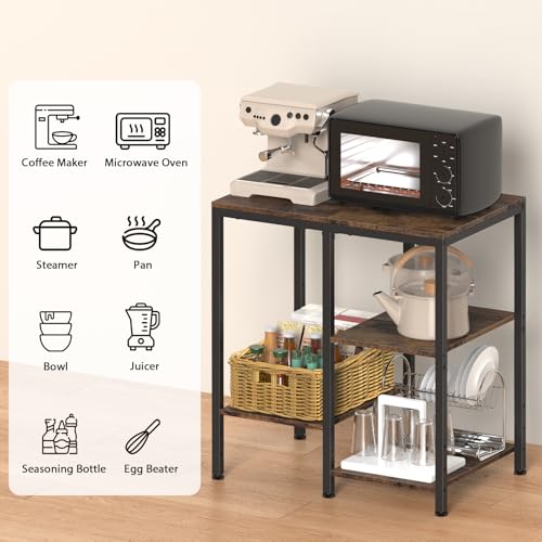 OGEMXU Kitchen Microwave Stand,4-Tier Adjustable Bakers Rack, Microwave Cart with Storage, Small Coffee Bar Table Appliance Shelf for Living Room,Office,Rustic Brown