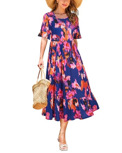 Image of STYLEWORD Womens Summer Casual Short Sleeve Flowy Midi Beach Dress