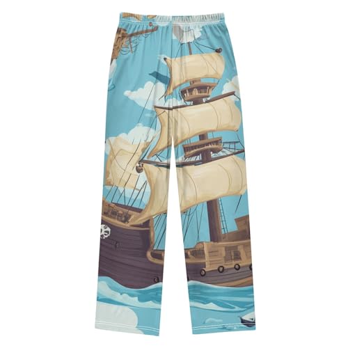 ZZXXB Pirate Ship Pattern Boys Long Pants Soft Trousers Elastic Waist Kids Lounge Bottoms with Pockets S-XL2