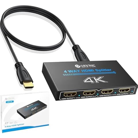 eSynic Professional HDMI Splitter 1 in 4 Out 4K@30HZ 4 Way HDMI Adapter 4k HDCP 1.4 Hdcp Bypass Splitter Plug&Play for Fire Stick PS4 Blu-ray Player etc[No Extend Mode][No Switcher][No CEC] Cover