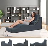 Yoga Chaise Lounge Indoor, Ergonomic Reading Chair for Adults, Multifunctional Foam Recliner for Living Room,Adjustable Footrests & Lumbar Support Pillow，Yoga Chair