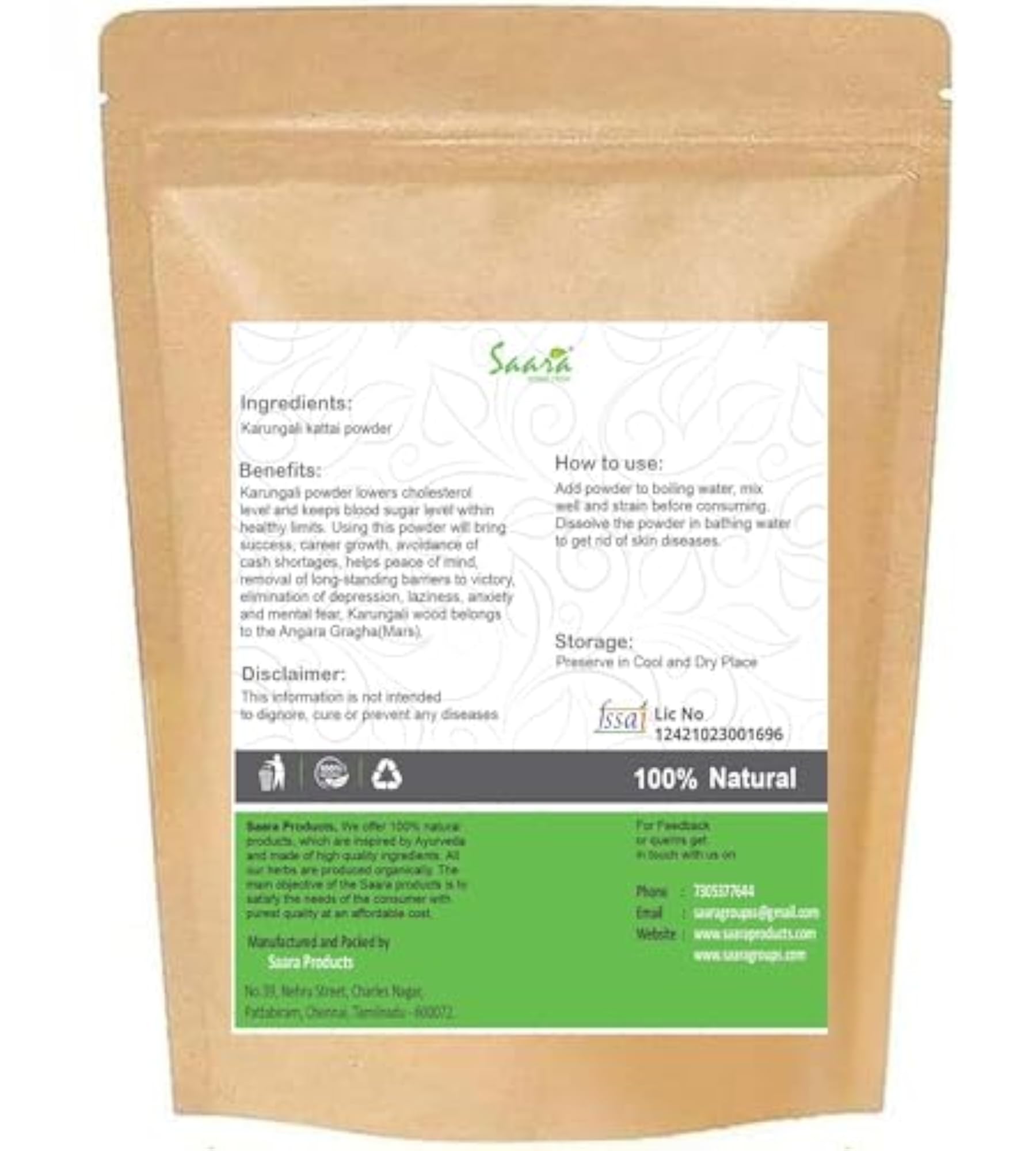 Saara HERBAL FRESH Karungali Kattai Powder, 900g