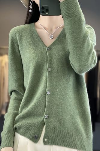 100% Merino Wool Sweaters Women's Fall Winter Female Cardigan V-Neck Sexy Knitted Long Sleeves New Simple(015)2