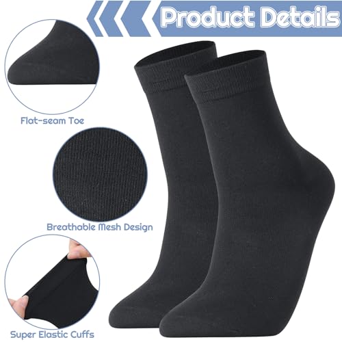 6 Pairs Unisex Black Crew Socks, 70% Cotton, Thin & Comfortable for Men Women Dress & Casual Occasions, size 6-93