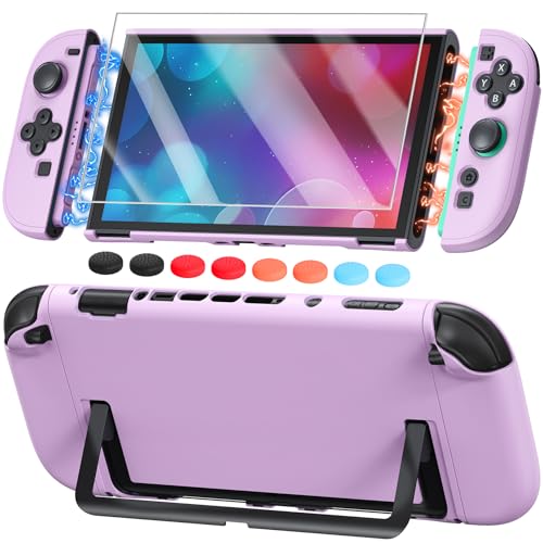 Image of Switch 2 Cover Case&Screen Protector, FYOUNG Dockable Shell for Nintendo 2 | Cute Case, Color‑Matched for Joycon 2 Light Purple Controller, 9H Tempered Glass, Hard Protective Case, Split Design