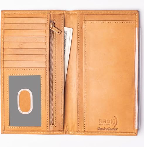 Checkbook Cover Checkbook Wallet Leather Checkbook Cover Rfid Protection Check Book Cover For Business Checkbook Bifold Long Wallet (TAN KHAKI J213LCB)3