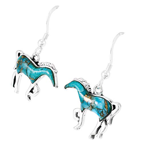 Horse Earrings Turquoise with 925 Sterling Silver & Genuine Gemstones (Choose Color)2