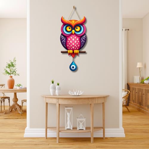 Image of GiftOday Owl Shape Wooden Wall Hanging For Kitchen Decor | Evil Eye Decoration Livingroom, Dining Room | Modern Artwork | Designer Mdf Item | Wall Hanging Ornament Door Decorative (18 x 30 CM)