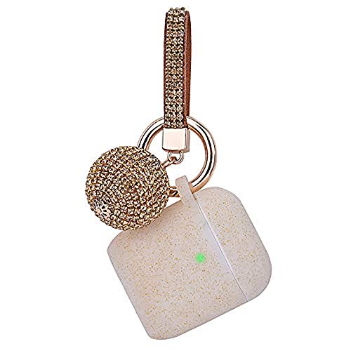 Apple Airpods Keychain, Filoto Airpods Silicone Glittery Case, Scratch Proof and Drop Proof Air Pods Protective Cover Skin with Shiny Ball Key Chain (Gold)