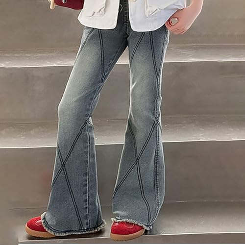 BILIKEYU Girls Flared Denim Pants Tassels Trim Elastic High Waist Stretchy Slim Fit Jeans with Pockets2