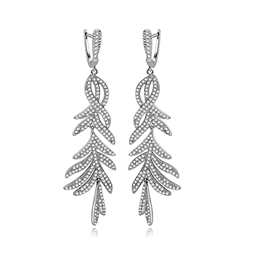 Boucles d'oreilles plume en argent avec oxydes de zirconium pour femme