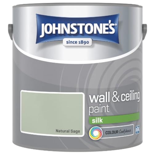 Natural Sage Johnstone’s Wall & Ceiling Silk Paint 2.5L – Smooth Silk Finish, Excellent Coverage, Quick Dry, Low Odour Interior Paint for Walls & Ceilings
