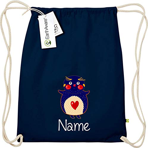 Shirtstown - Bolsa de Deporte para niños, diseño de pingüino con el Nombre Que desees, Bio Fairtrade, Zoo, Animales, diseño con Texto en alemán, Color Azul, tamaño Talla única