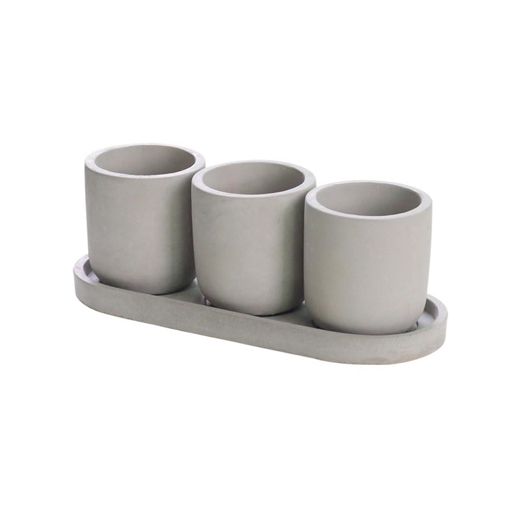 GELASIGE Flower Pots Round Combination Set Of Small Cement Flowerpots, Nordic Modern And Simple, Desktop Flowerpot With Tray Outdoor Flower Pots