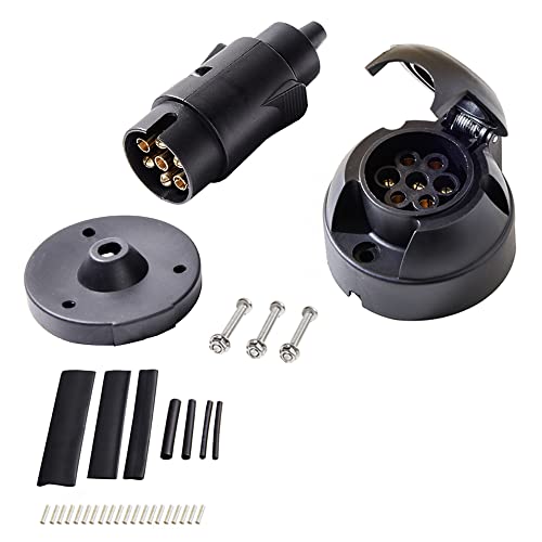 SPARKMOTO Presa 7 Poli Per Rimorchio 12V Impermeabile Con Staffa Di Montaggio In Metallo E Cuscinetto In Gomma – Tondo, ISO 1724