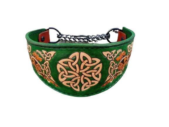 Celtic Irish Wolfhound Tapered Leather Martingale Collar, Padded Leather Dog Collar, Handmade 3D Genuine Leather Dog Collar, Airbrush Art, Custom