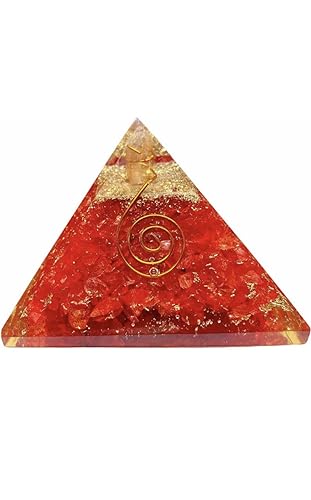 bride studio Chakra Healing Red Orgone Pyramid (3 * 3 Inch) with Clear Crystal Gemstone(Stone Used for Removing Negativity).