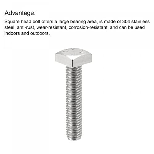Image of uxcell Square Head Bolt, 5pcs M8x40mm Fully Thread 304 Stainless Steel Grade C Square Machine Screws