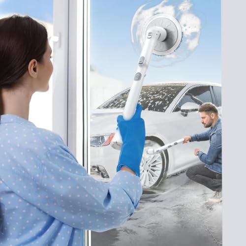 LABIGO Electric Spin Scrubber LA1 Pro, Cordless Spin Scrubber with 4 Brush Heads and Adjustable Extension Handle, Power Cleaning Brush for Bathroom