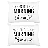 VictoryStore His and Hers Pillow Case Set - Set of 2 Pillow Cases (Good Morning Beautiful Good Morning Handsome)