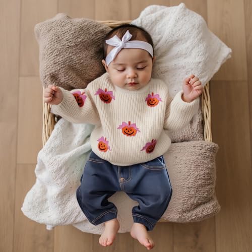 Nyapruwe Toddler Baby Girl Boy Halloween Knit Sweaters Cute Pumpkin Embroidery Pullover Top Infant Fall Winter Clothes4