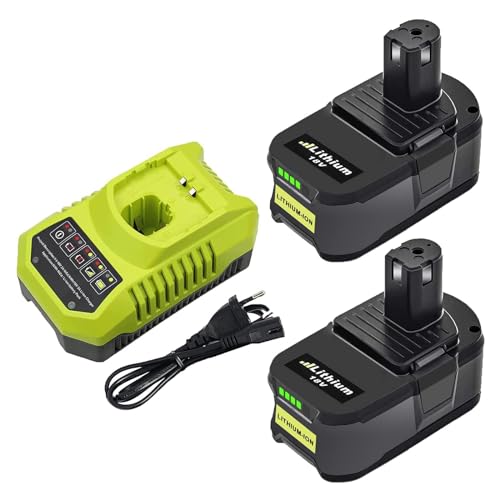 2X 18V 6,0Ah Batterie de Remplacement pour Ryobi One + P117 4A Chargeur RB18L50 RB18L40 RB18L25 P108 P107 P122 P104 P105 P102 P103 avec indicateur LED