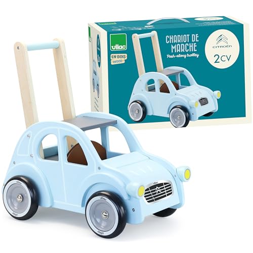 VILAC- Chariot de Marche Citroën 2CV Citroen - Trotteur Bébé en Bois - Chariot de Marche Retro - Système Anti Basculement - Motricité - Développement Equilibre - Dès 1 an, 1132
