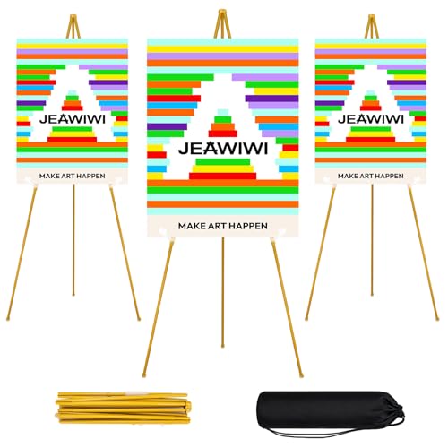 JEAWIWI 3PCS Golden Easel Stand for Wedding Sign Stand 66 Inch Adjustable Metal Easels for Display Portable Folding Easel for Wedding Display Show Arts Poster with Portable Bags