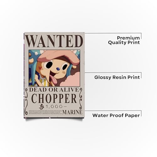 Image of Wanted Poster of Tony Tony Chopper - Cute Anime Wall Art | One Piece Bounty Poster | A4 Framed Decor for Room & Office (Design 7)