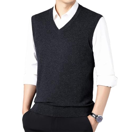 Dcvmvmn Men' Thickened Wool Knitted Vest Classic Business Casual Fashion Solid Color Sleeveless Formal Vest Pullover
