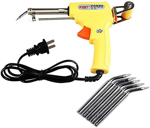 Soldering 60W Manual Tin Gun Suction Electric Welding Gun Tool Automatic Send Tin Soldering Iron Gun With 5 pcs Soldering Iron Tips - (Power: 110V, Color: Silver)